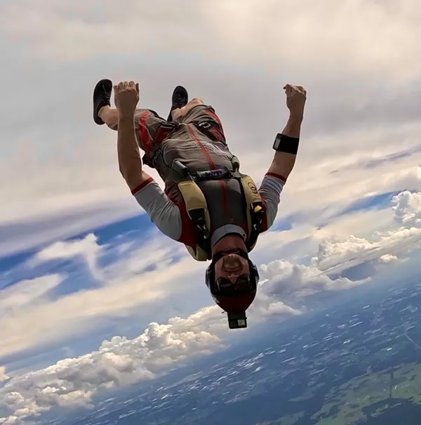 Miles Garner in freefall during a skydive